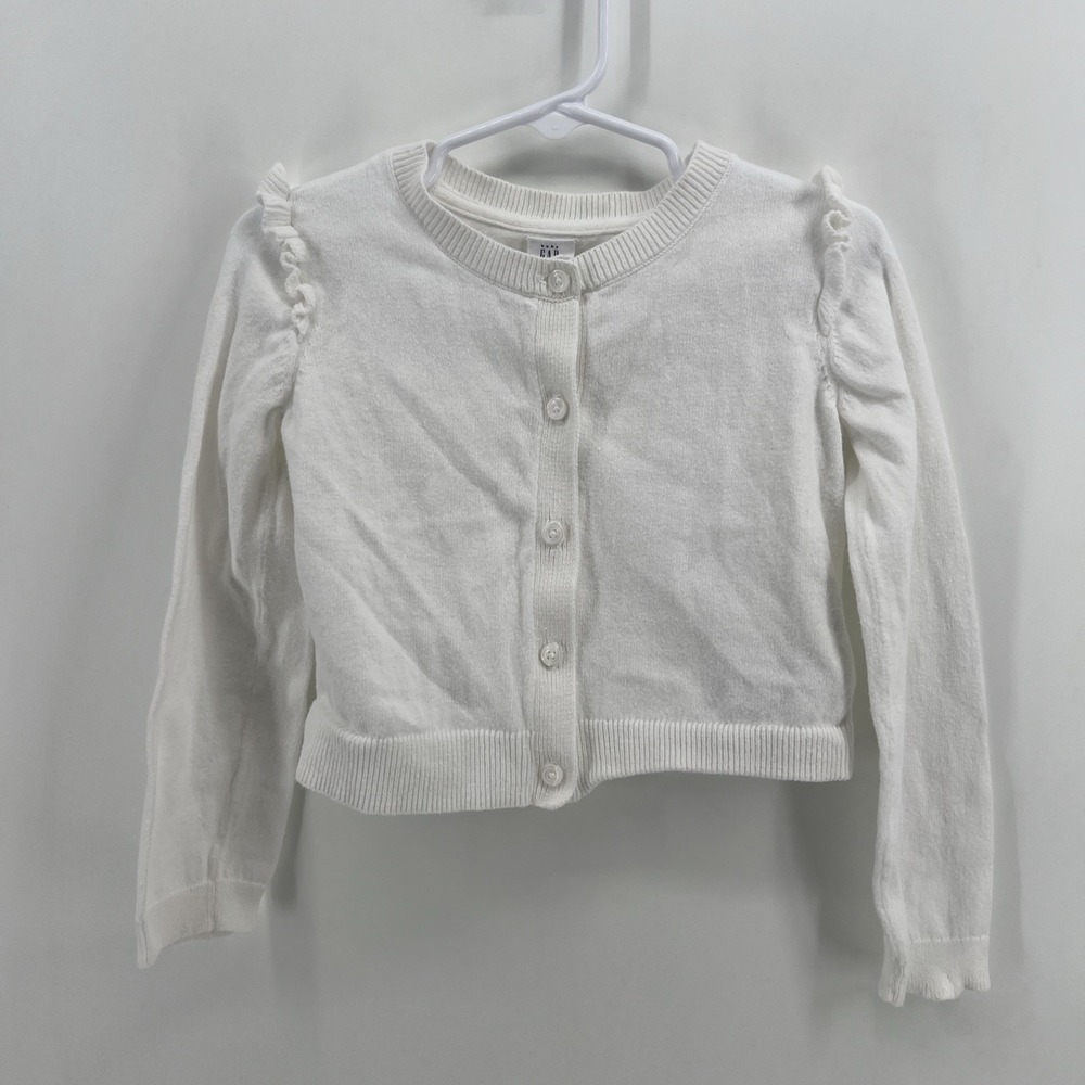 Baby Gap Girls Solid White 100% Cotton Button Front Rib-Knit Cardigan Sz 5
